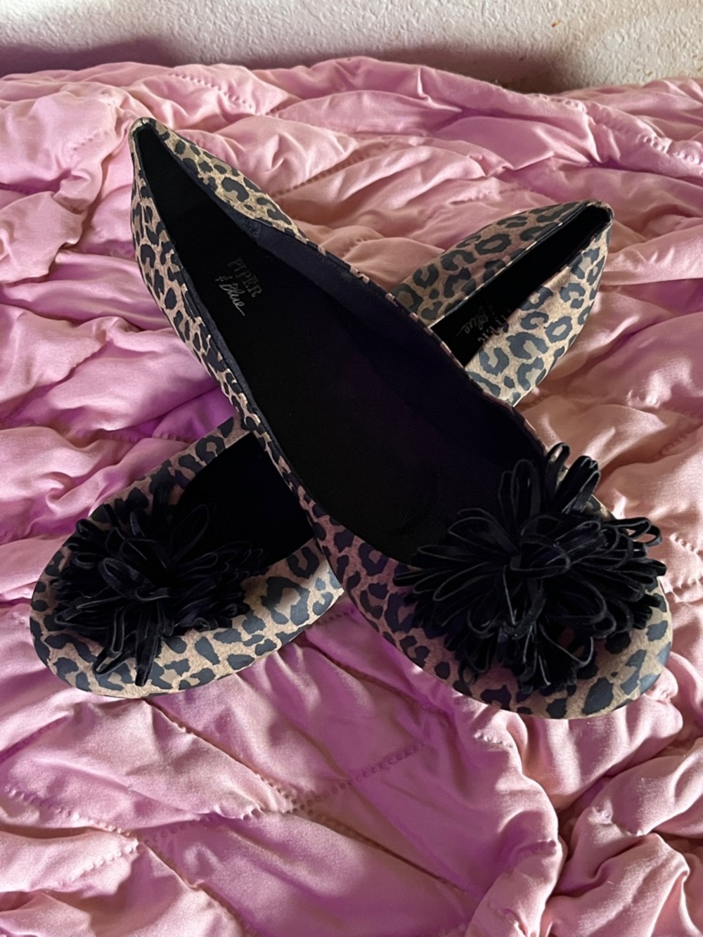 Piper & Blue Leopard Print Flats with Black Floral Toe